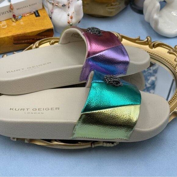 🆕 KURT GEIGER LONDON 🧿 NWOT Meena Eagle Pastel Metallic Slide, Sz 36.5 US 6.5 - Picture 7 of 12